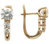 Серьги с 6 фианитами весом 3.8 карат из красного золота 585 пробы