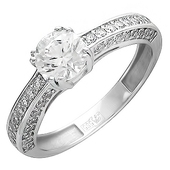 Кольцо с 51 фианитом весом 2.4 карат из белого золота 585 пробы