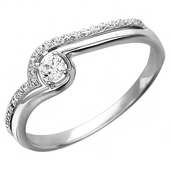 Кольцо с 26 фианитами весом 0.58 карата из белого золота 585 пробы