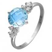 Кольцо с 1 кварцем весом 1.61 карата, 2 фианитами весом 0.16 карата, 4 фианитами весом 0.18 карата из белого золота 585 пробы