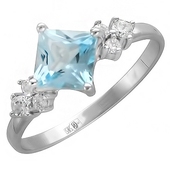 Кольцо с 1 аметистом весом 0.99 карата, 6 фианитами весом 0.3 карата из белого золота 585 пробы