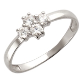 Кольцо с 4 фианитами весом 0.6 карата из белого золота 585 пробы