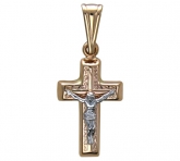 Крест нательный без вставок из комбинированного золота 585 пробы