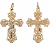 Крест нательный без вставок из комбинированного золота 585 пробы