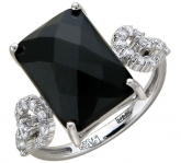 Кольцо с агатом и фианитами из белого золота 585 пробы