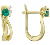 Серьги с бриллиантами и изумрудом из желтого золота 750 пробы