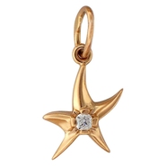 Подвеска-звезда из красного золота 585 пробы с одним круглым фианитом 0.2 карата