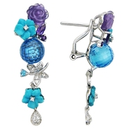 Серьги «Цветы» с топазом, аметистом, бриллиантом из белого золота 585 пробы