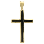 Крест нательный с ониксом из желтого золота 585 пробы