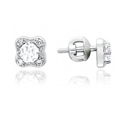 Серьги с 10 фианитами весом 1.09 карата из белого золота 585 пробы