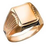 Лаконичный перстень-печатка с гладкой площадкой без вставок из красного золота 585 пробы