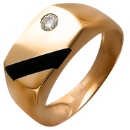 Печатка с ониксом и фианитами из красного золота 585 пробы