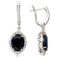 Серьги с корундом и цирконом из серебра 925 пробы