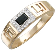 Кольцо с ониксом и фианитами из красного золота 585 пробы