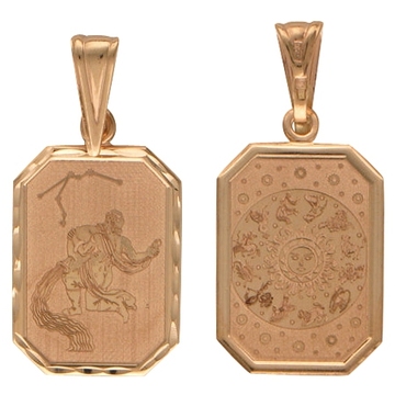 Подвеска знаки зодиака «Водолей» без вставок из красного золота 585 пробы