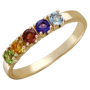 Кольцо с аметистами, гранатом, топазом, хризолитом и цитрином из красного золота 585 пробы