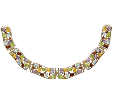 Колье с аметистами, гранатом, топазом, хризолитом и цитрином из красного золота 585 пробы