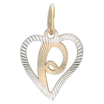 Подвеска-буква «Р» в сердце без вставок из красного золота 585 пробы