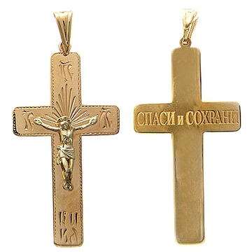 Крест нательный без вставок из комбинированного золота 585 пробы