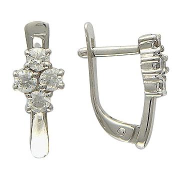 Серьги с 8 фианитами весом 1.2 карата из белого золота 585 пробы