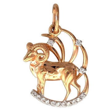 Подвеска знаки зодиака «Овен» с фианитами из красного золота 585 пробы