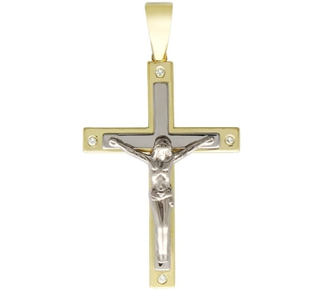 Крест нательный с бриллиантами из комбинированного золота 750 пробы