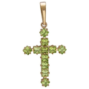 Крест нательный с хризолитом из красного золота 585 пробы