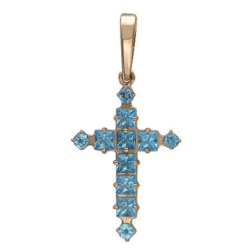 Крест нательный с гранатом из красного золота 585 пробы