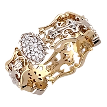 Кольцо с 3 бриллиантами весом 0.05 карата, 33 бриллиантами весом 0.24 карата, 12 бриллиантами весом 0.08 карата из комбинированного золота 750 пробы