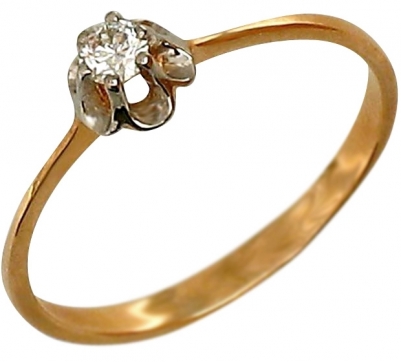 Кольцо с прекрасным бриллиантом 0.1 карата из красного золота 585 пробы