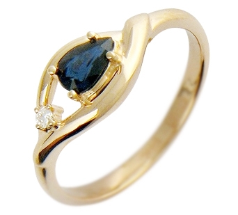 Кольцо с сапфиром и бриллиантом из красного золота 585 пробы