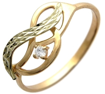 Воздушное кольцо с фианитом 0.09 карата из комбинированного золота 585 пробы