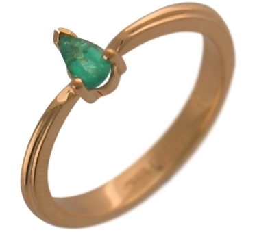 Кольцо с изумрудом огранки груша 0.17 карата из красного золота 585 пробы