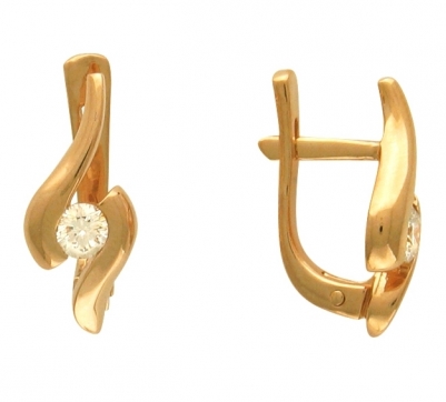 Серьги из красного золота 585 пробы и бриллиантом