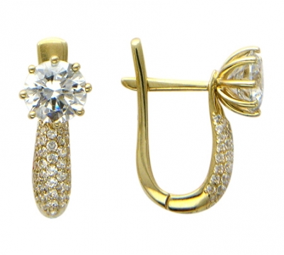 Серьги из желтого золота 585 пробы с фианитами