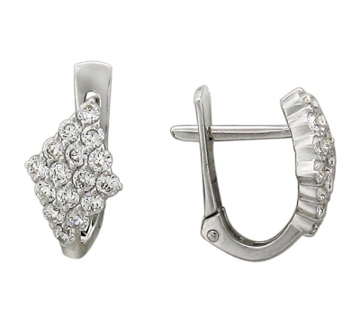 Серьги из белого золота 585 пробы с фианитами