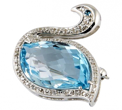 Брошь «Листок» из серебра 925 пробы с топазом