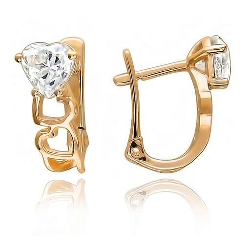 Серьги с 2 фианитами весом 2.9 карат из красного золота 585 пробы