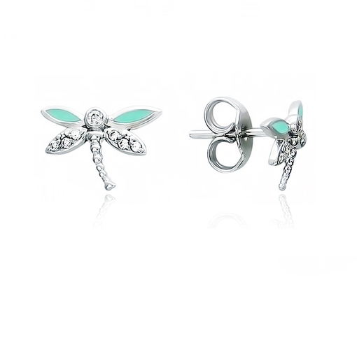 Серьги-стрекозы с фианитами из белого золота 585 пробы