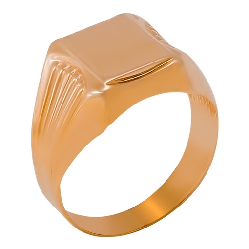 Лаконичный перстень-печатка с гладкой площадкой без вставок из красного золота 585 пробы